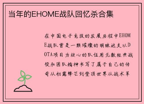 当年的EHOME战队回忆杀合集