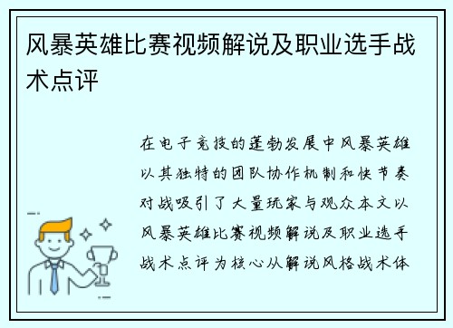 风暴英雄比赛视频解说及职业选手战术点评