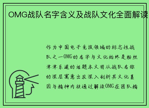 OMG战队名字含义及战队文化全面解读